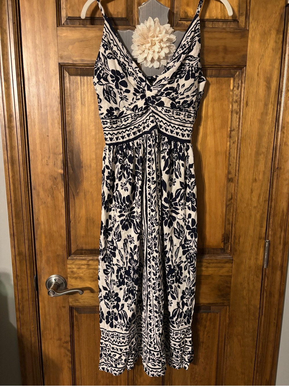 Angie Cream and Navy Floral Maxi Dress